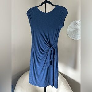 Loft Cap Sleeve Navy tie waist Tee Shirt Dress Size XS Petite